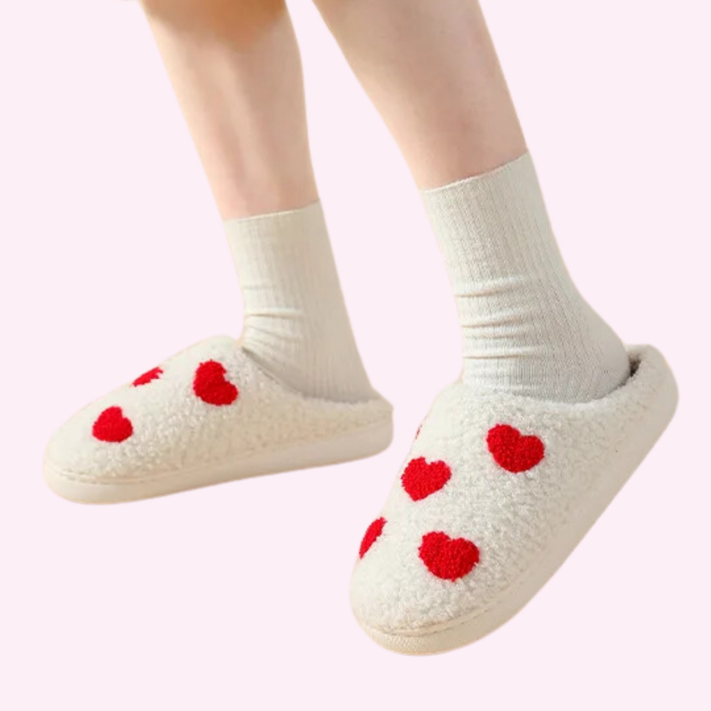 Cute & Fluffy Slippers With Hearts & Mushroom Design