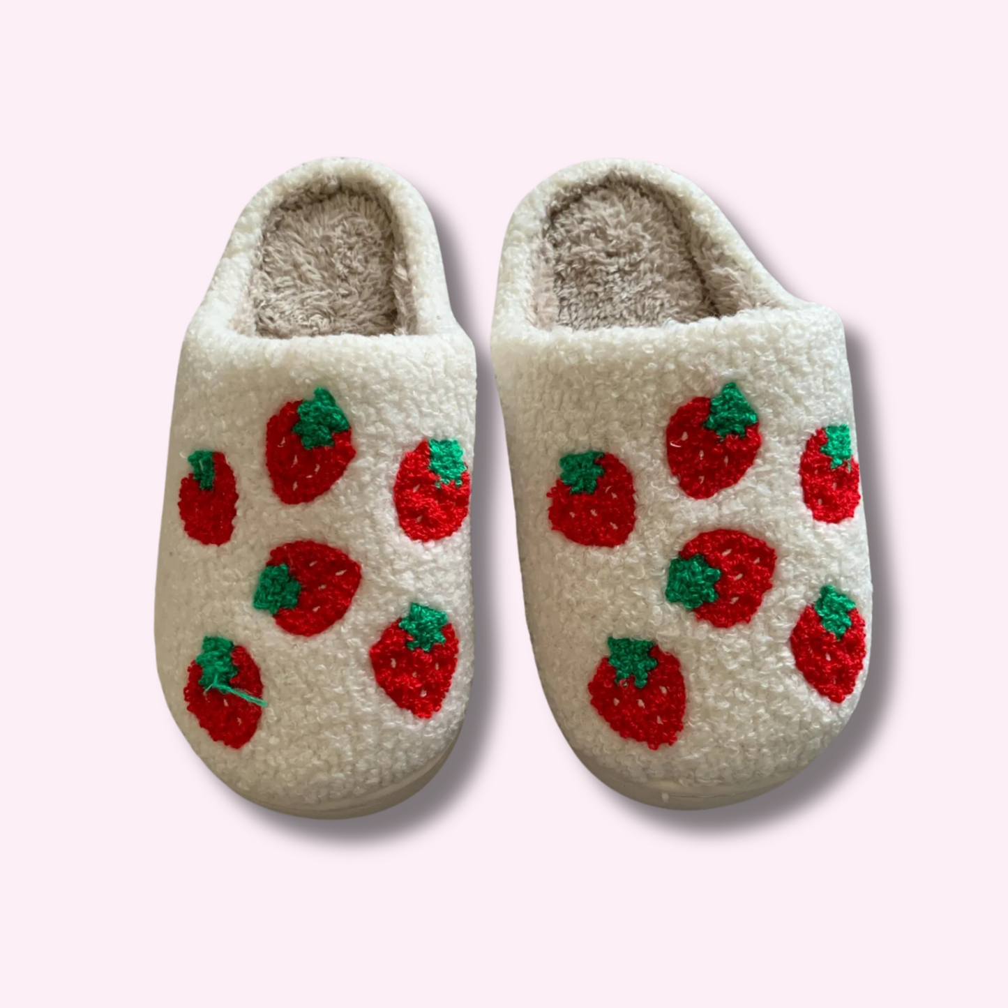 Cute & Fluffy Slippers With Strawberry Pattern