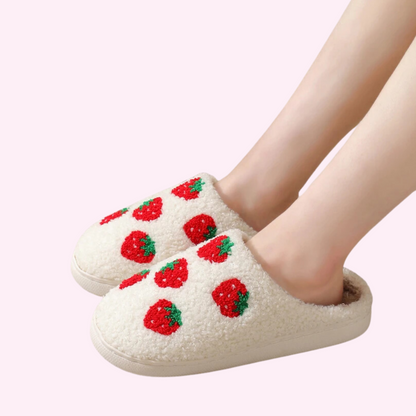 Cute & Fluffy Slippers With Strawberry Pattern