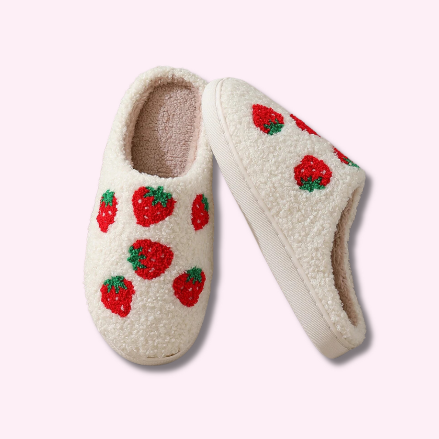 Cute & Fluffy Slippers With Strawberry Pattern